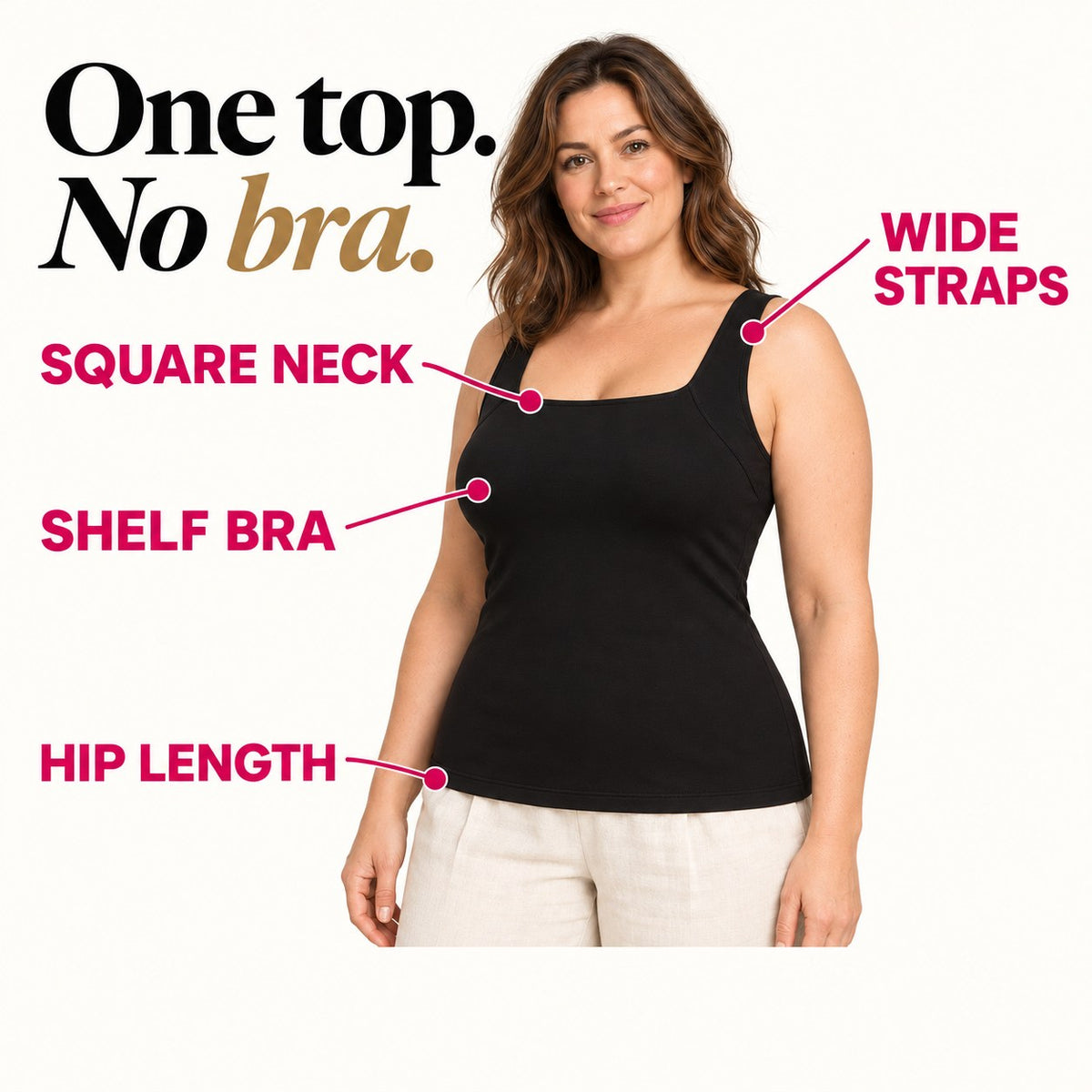 Bra-Free : col carré, brassière intégrée, bretelles larges