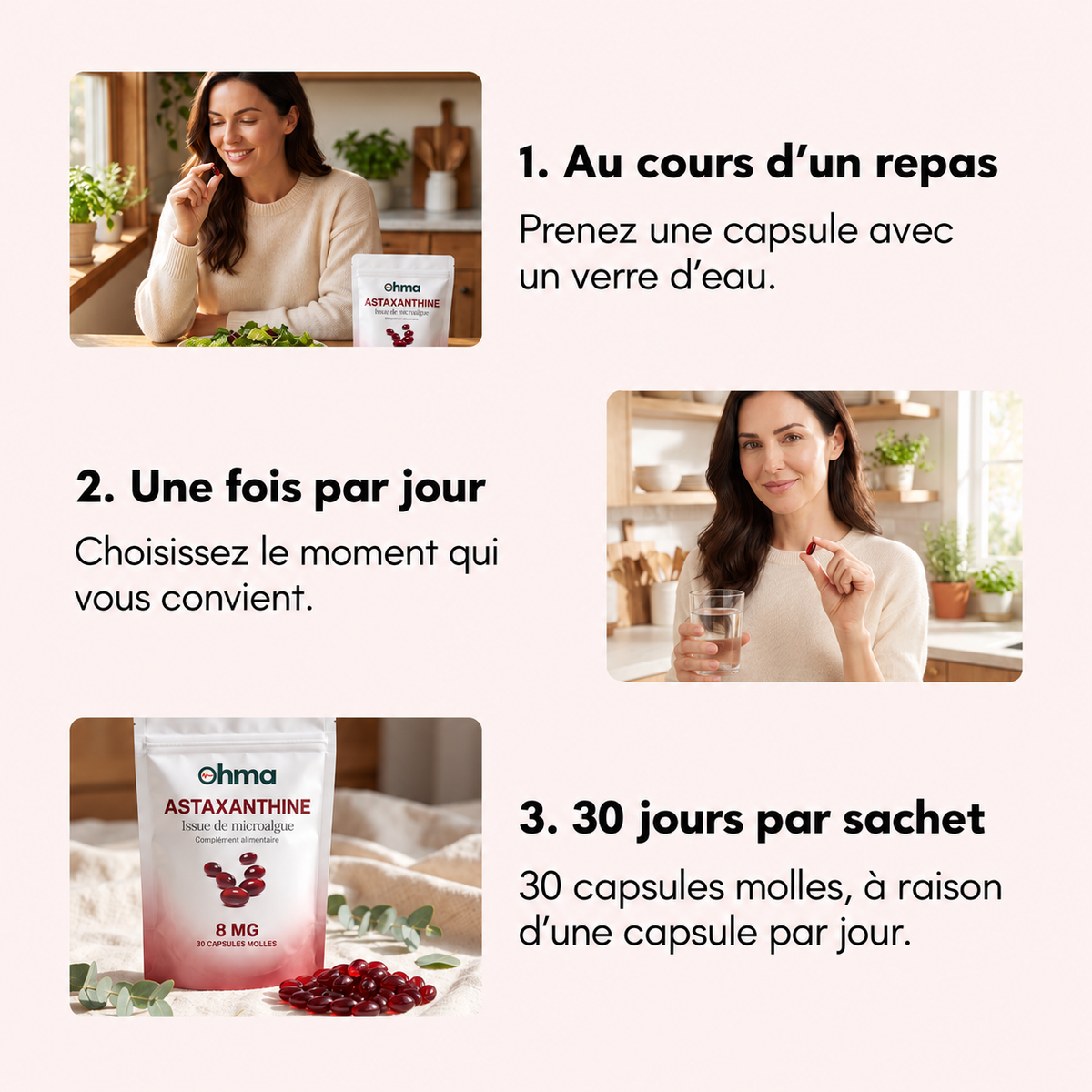 Au cours d'un repas, une fois par jour, 30 jours par sachet