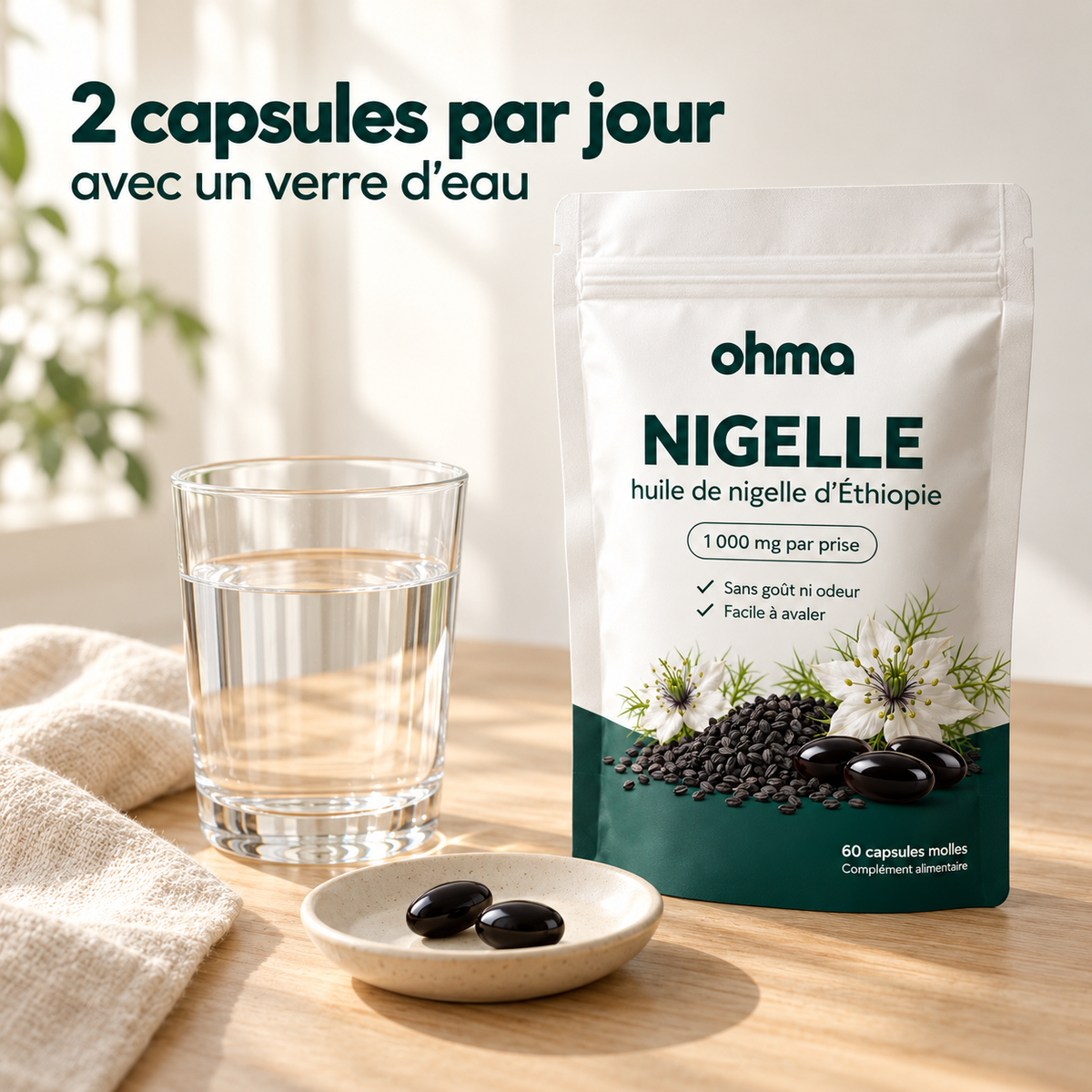 2 capsules par jour avec un verre d'eau