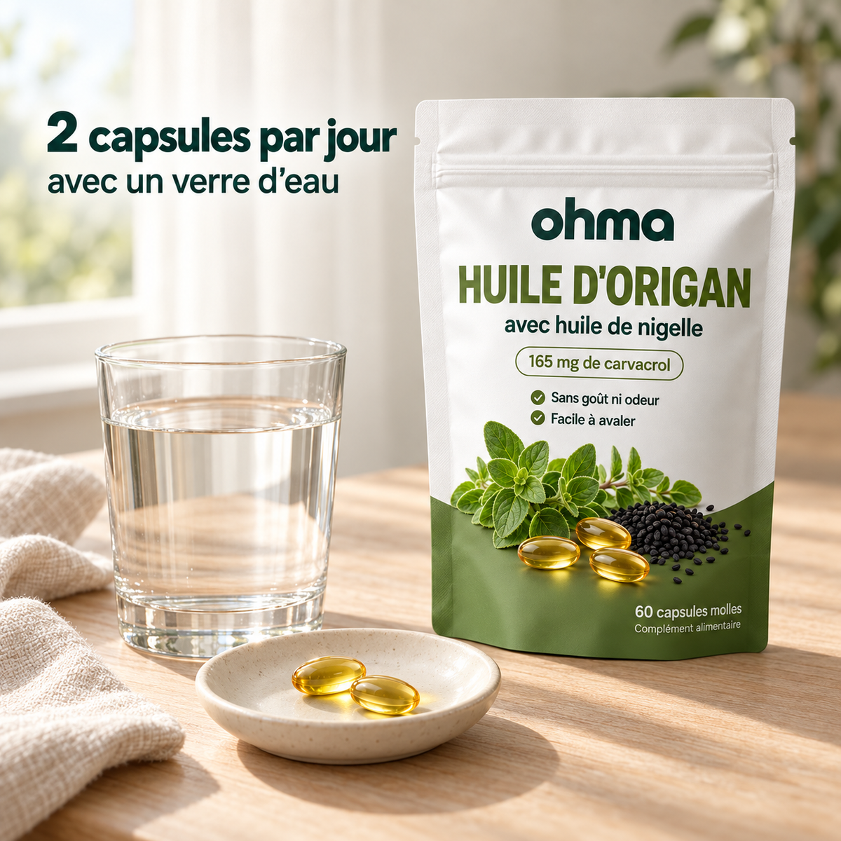 2 capsules par jour avec un verre d'eau